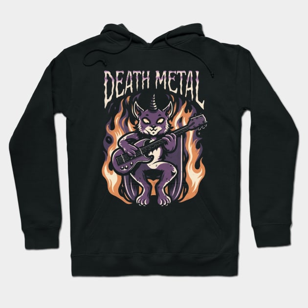 Death Metal Satanic Baphomet Cat playing guitar Hoodie by Aldrvnd